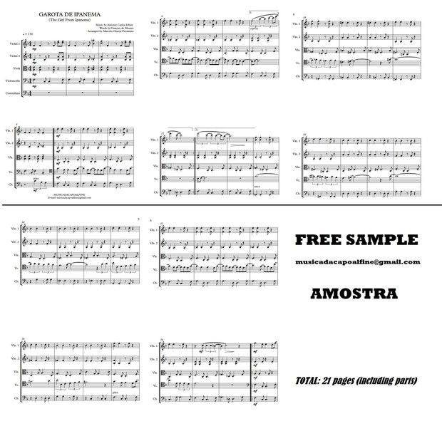 Garota de Ipanema -Tom Jobim - String Quintet - Download Sheet Music - Score and parts