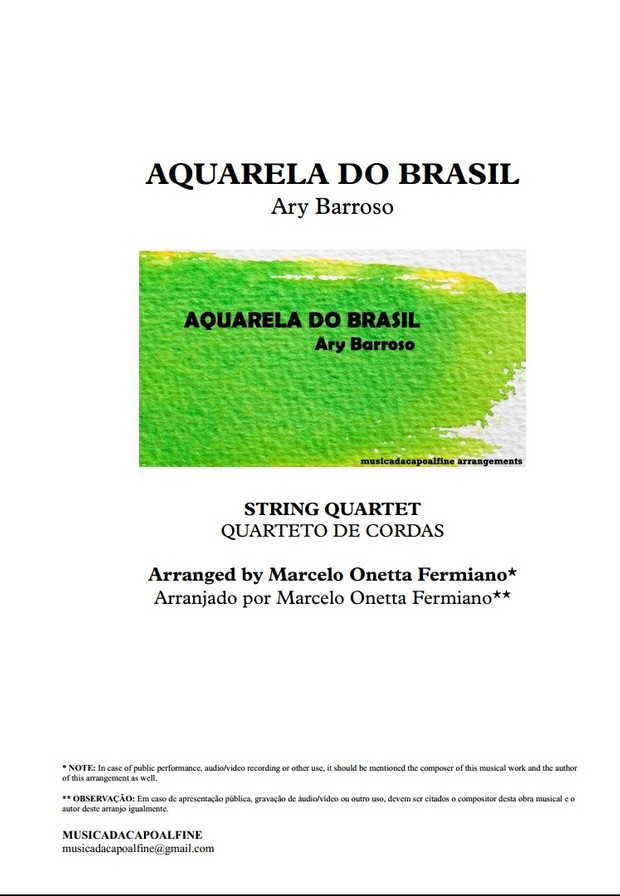 AQUARELA DO BRASIL - Ary Barroso - String Quartet - Quarteto de Cordas Sheet Music