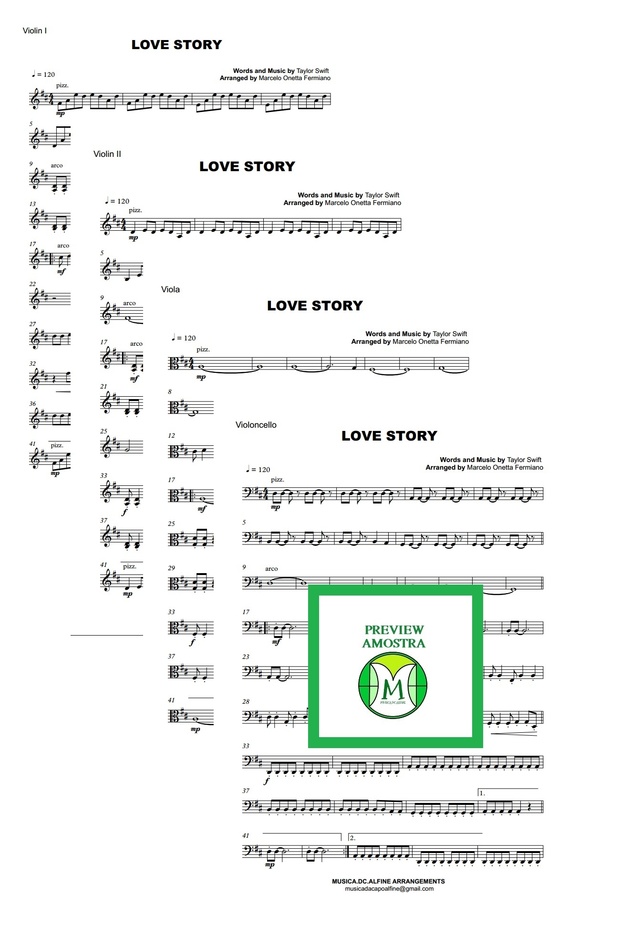 Love Story - Taylor Swift - String Quartet - Score and parts