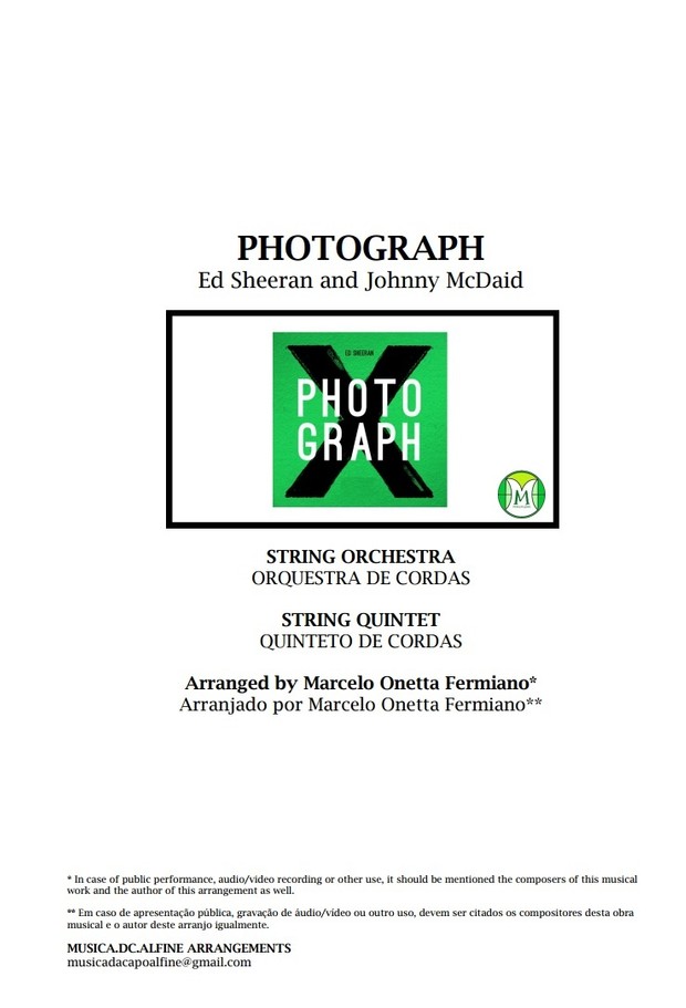 Photograph - Ed. Sheeran - String Orchestra or String Quintet - Score and parts