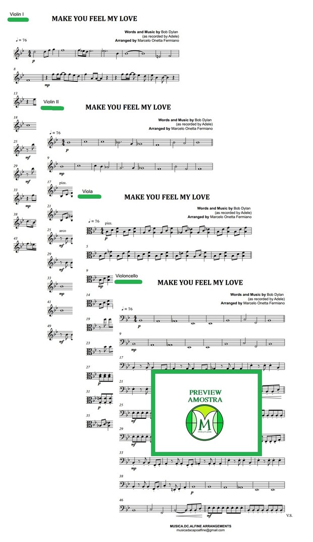 Make You Feel My Love - Dylan/Adele - String Quartet- Score and parts