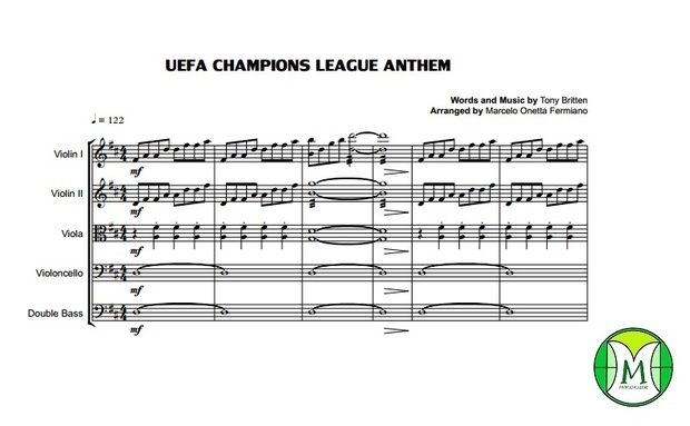 UEFA Champions League Anthem - String Orchestra/String Quintet - Score and parts