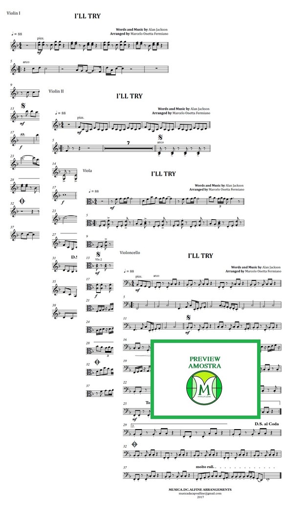 I'll Try | Alan Jackson | String Quartet | Score and Parts | Download