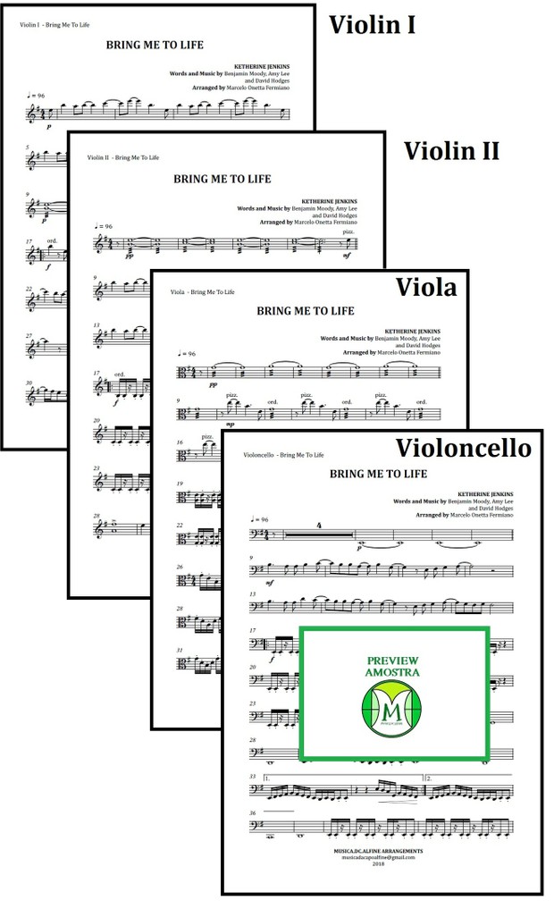 Bring Me To Life | Katherine Jenkins | String Quartet | Score and Parts Download