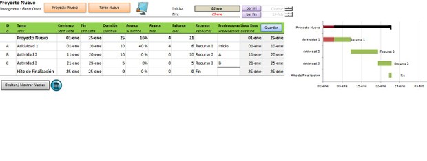 Cronograma en Excel V1.6 (Gannt Chart)