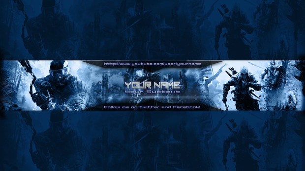 Gaming Youtube Banner Template Blue Customizeable