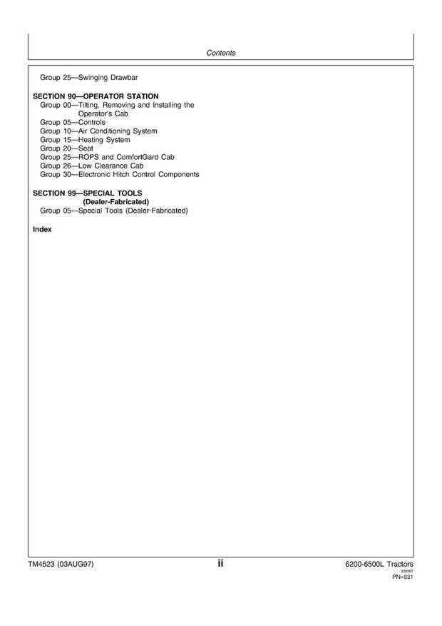TM4523 JOHN DEERE 6200 6200L 6300 6300L 6400 6400L 6500 6500L TRACTOR TECHNICAL MANUAL PDF
