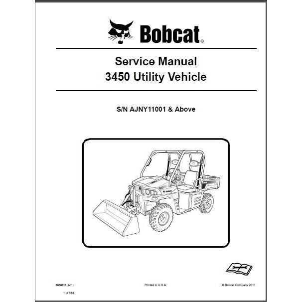 Bobcat 3450 UTV Service Repair Manual PDF S/N AJNY 11001