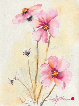 Cosmos Watercolor Painting - SOLD