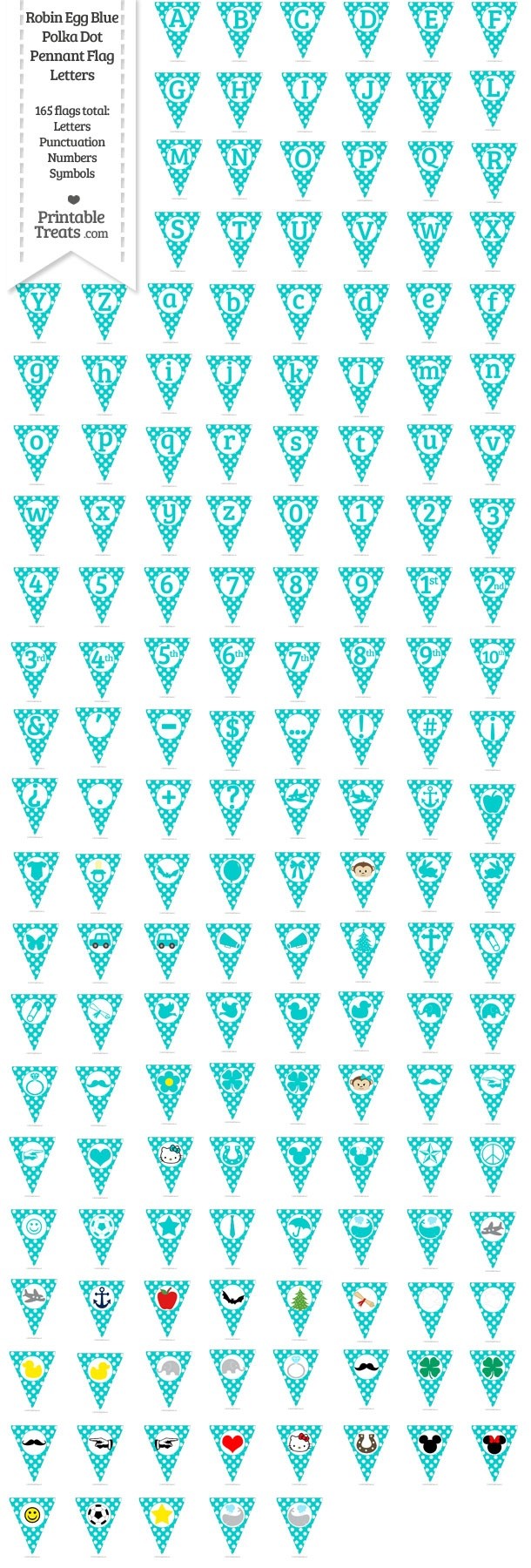 165 Robin Egg Blue Polka Dot Pennant Flag Letters Password