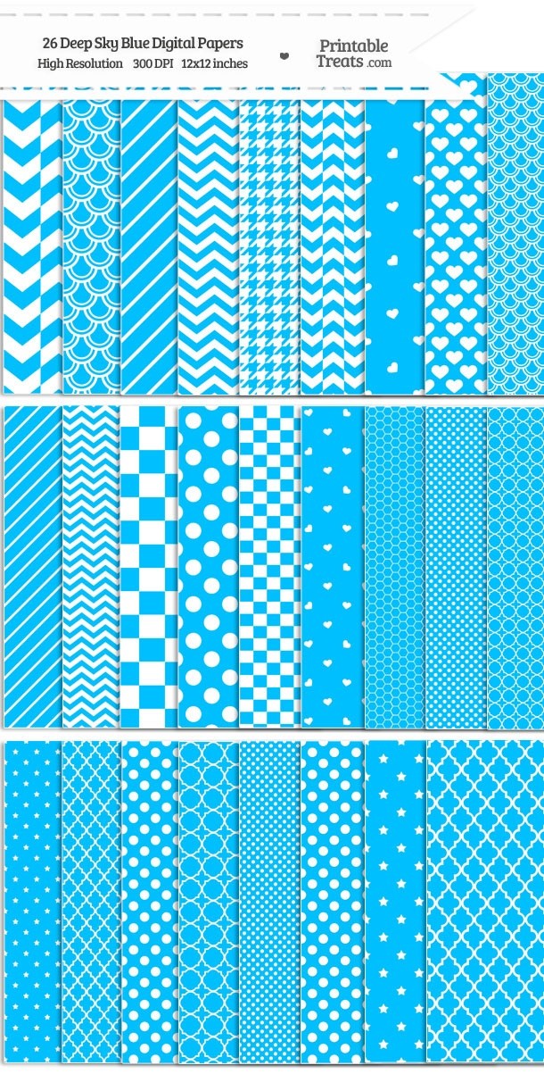 26 Deep Sky Blue Digital Paper Set Password