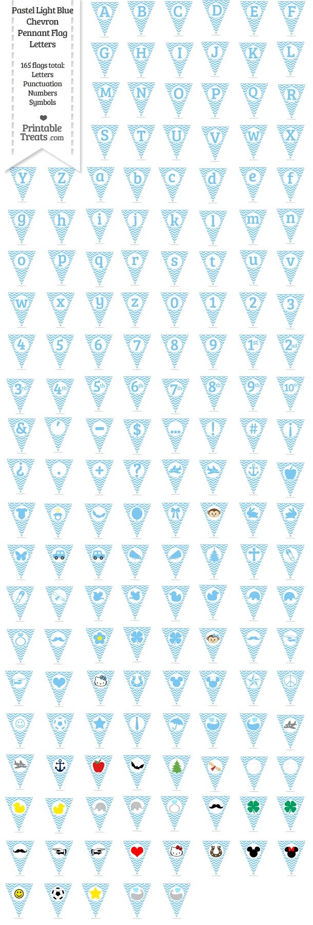 165 Pastel Light Blue Chevron Pennant Flag Letters