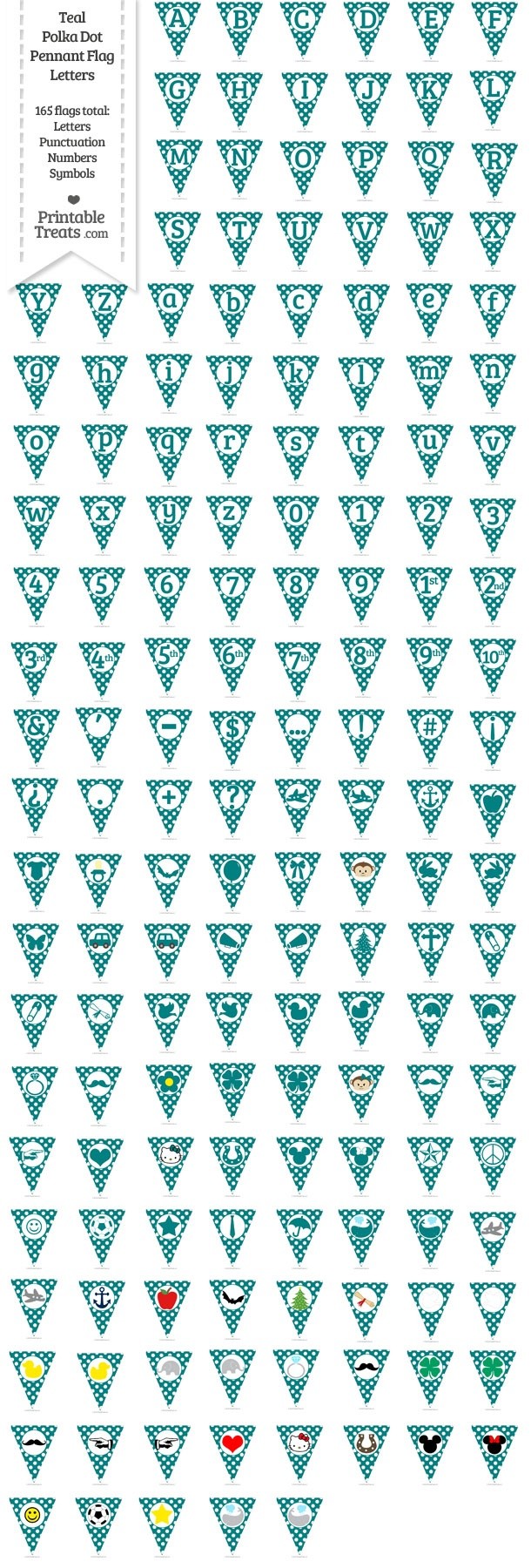 165 Teal Polka Dot Pennant Flag Letters Password