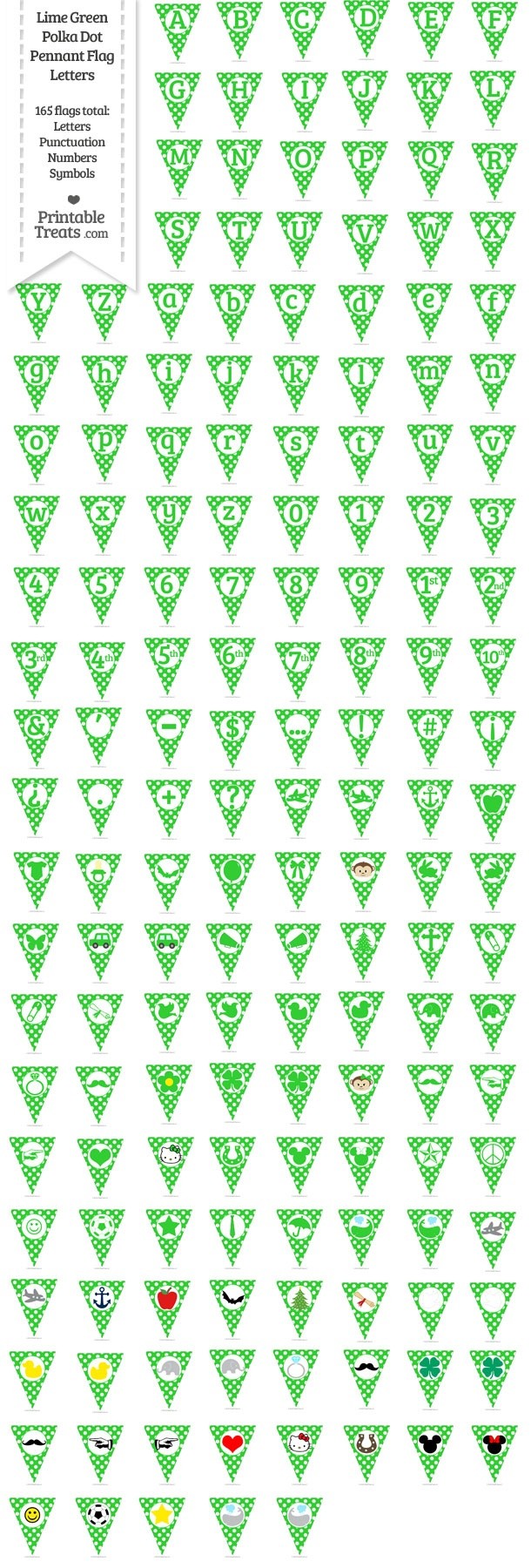 165 Lime Green Polka Dot Pennant Flag Letters Password