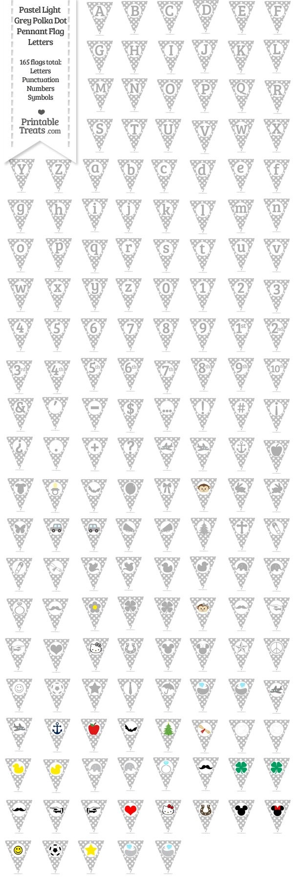 165 Pastel Light Grey Polka Dot Pennant Flag Letters Password