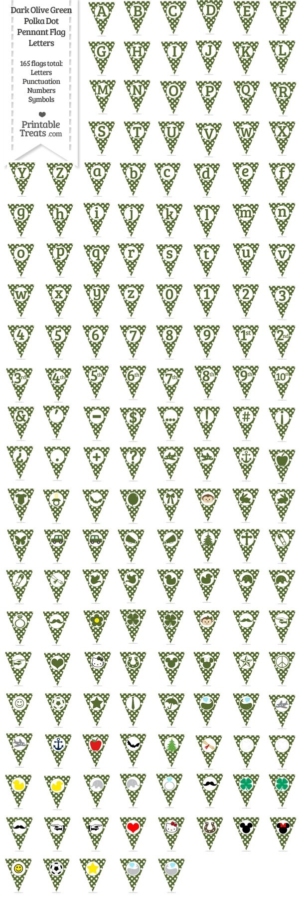 165 Dark Olive Green Polka Dot Pennant Flag Letters Password