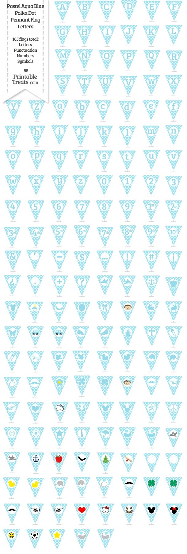 165 Pastel Aqua Blue Polka Dot Pennant Flag Letters Password
