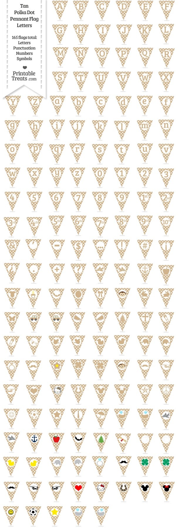 165 Tan Polka Dot Pennant Flag Letters