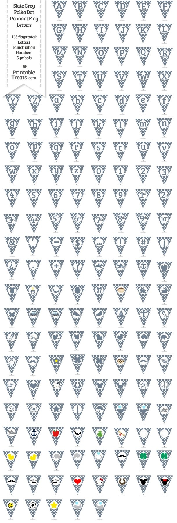 165 Slate Grey Polka Dot Pennant Flag Letters Password