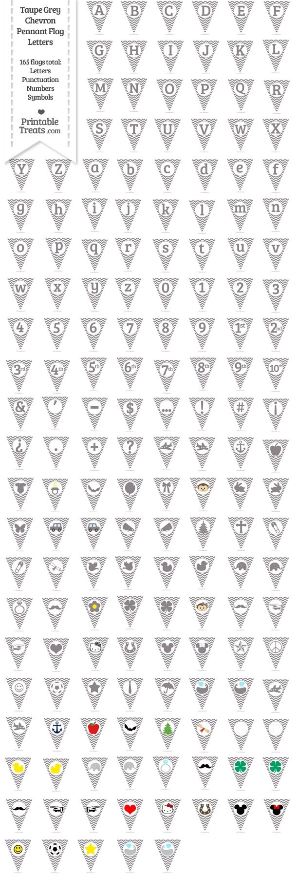 165 Taupe Grey Chevron Pennant Flag Letters Password