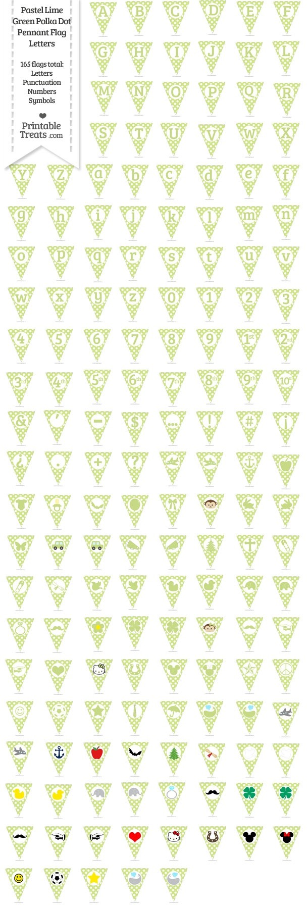 165 Pastel Lime Green Polka Dot Pennant Flag Letters Password
