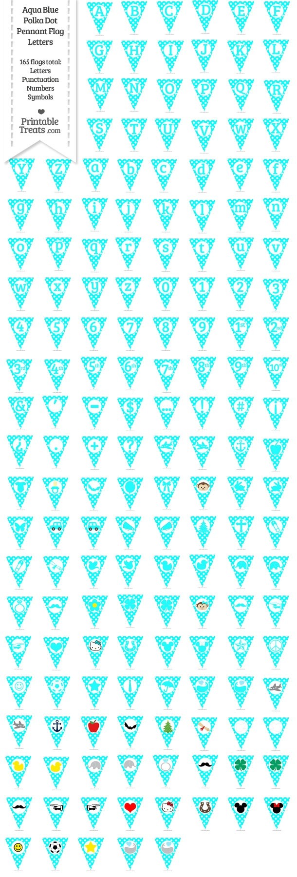 165 Aqua Blue Polka Dot Pennant Flag Letters Password