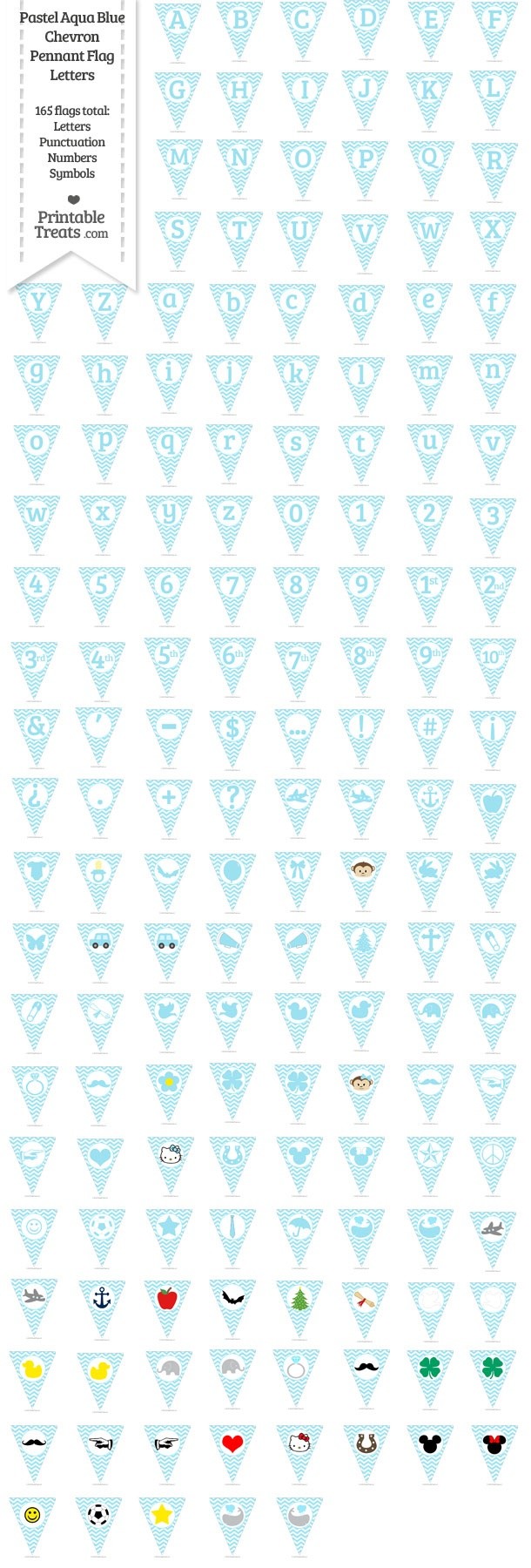 165 Pastel Aqua Blue Chevron Pennant Flag Letters Password