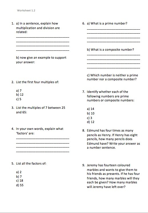Year 5 maths multiplication and division skills worksheet/test