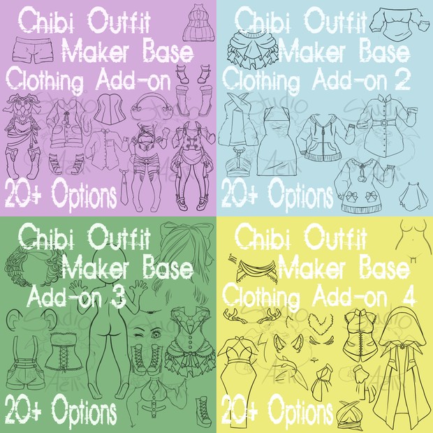 Waitress Chibi Maker Clothing Packs 1-4 Bundle!