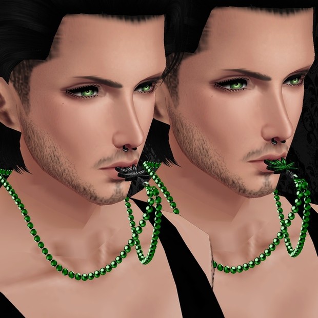 Male Green Pearls w/Weed Necklace