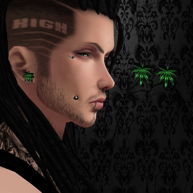 Male Green Weed Earrings