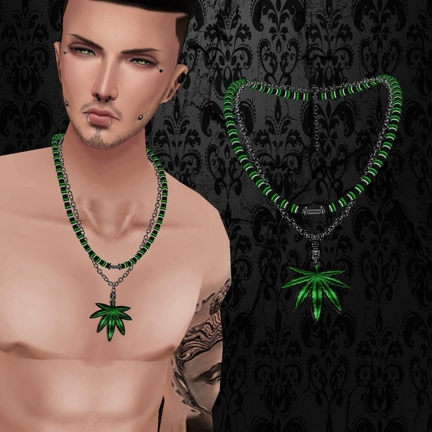 Male Green Weed Necklace - W/Resell Rights