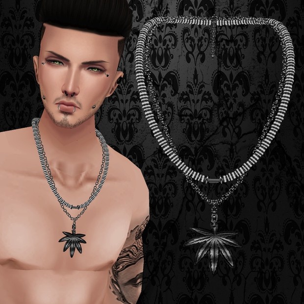 Male Silver Weed Necklace