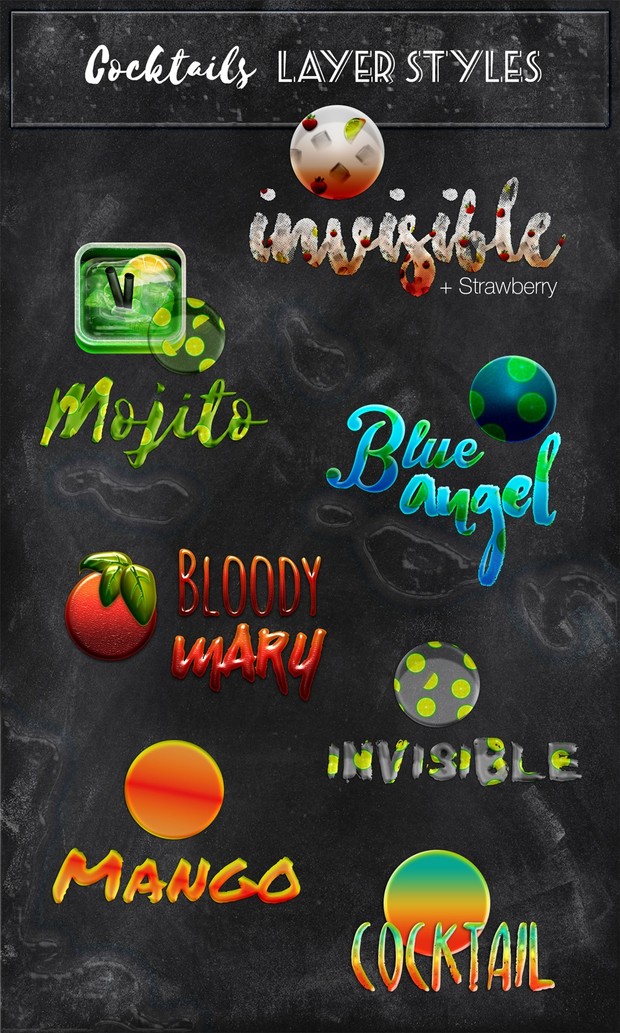 Cocktails layer styles photoshop asl file