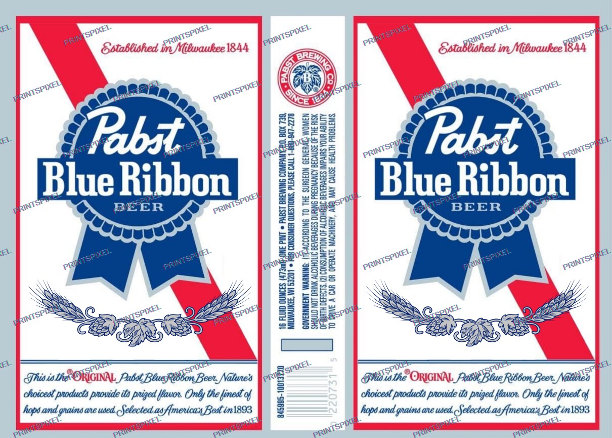 Digital Pabst Blue Ribbon Beer Label Download Files PN - PrintsPixel