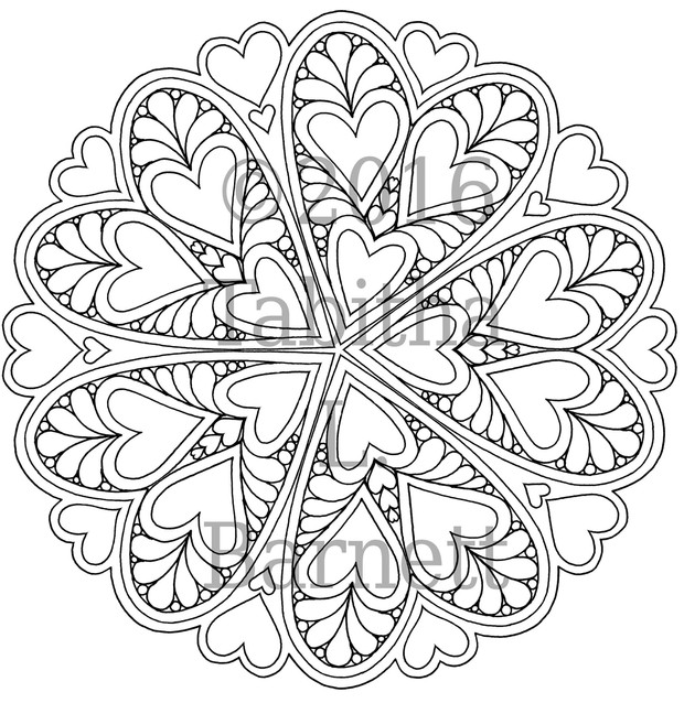 Heart Mandalas Coloring Pack (5 pages PDF)