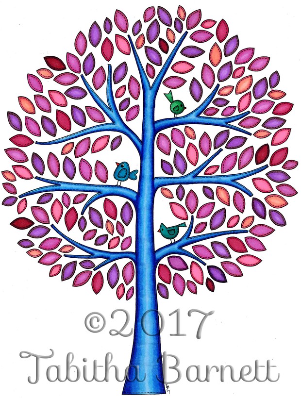 Patchwork Tree Adult Coloring Page