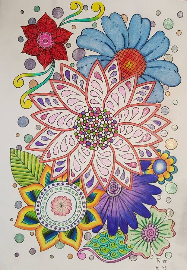 Fun With Flowers adult coloring page