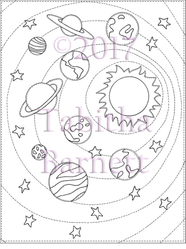 Patchwork Planets Adult Coloring Page JPG
