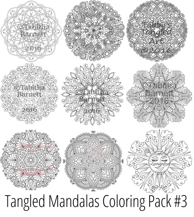 Tangled Mandals Adult Coloring Pages (Pack #3: 9 mandalas to print and color)