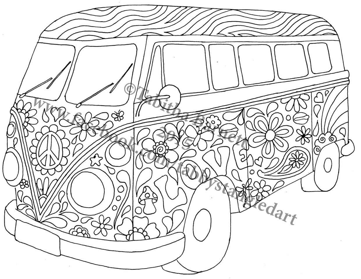 Hippie Bus Coloring Page Tabby S Tangled Art