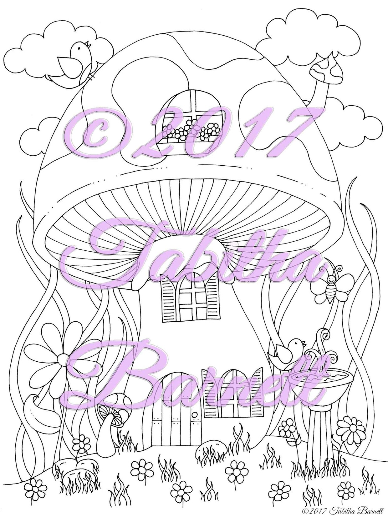 Download Mushroom House Adult Coloring Page JPG - Tabby's Tangled Art