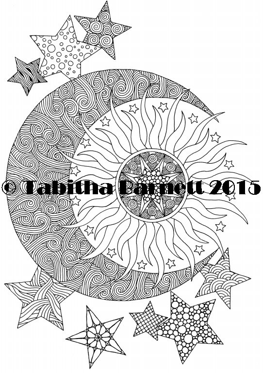 Sun Moon Stars Coloring Page