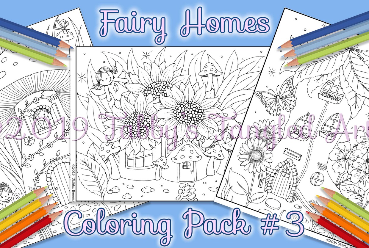 Fairy Homes Coloring Pack #3 (3 page pdf) - Tabby's Tangled Art