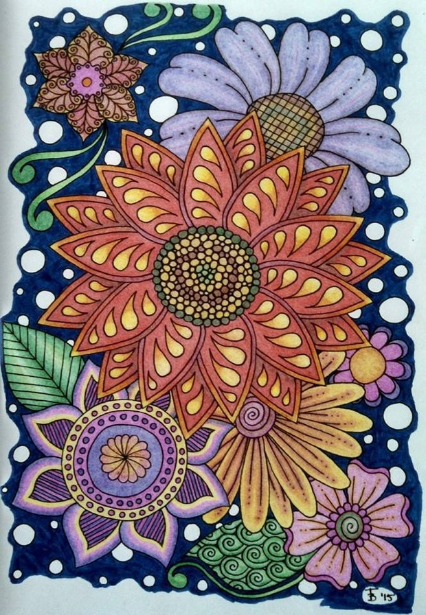 Fun With Flowers adult coloring page