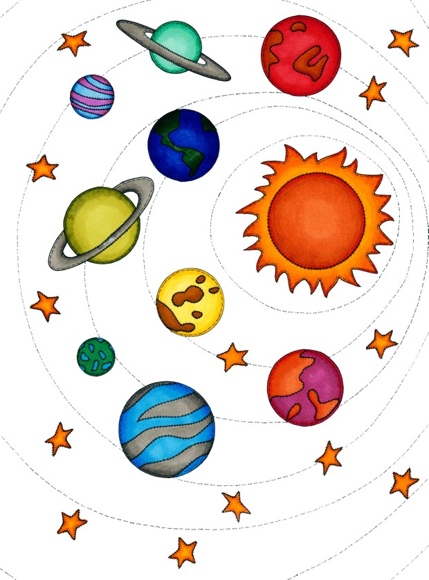 Patchwork Planets Adult Coloring Page JPG