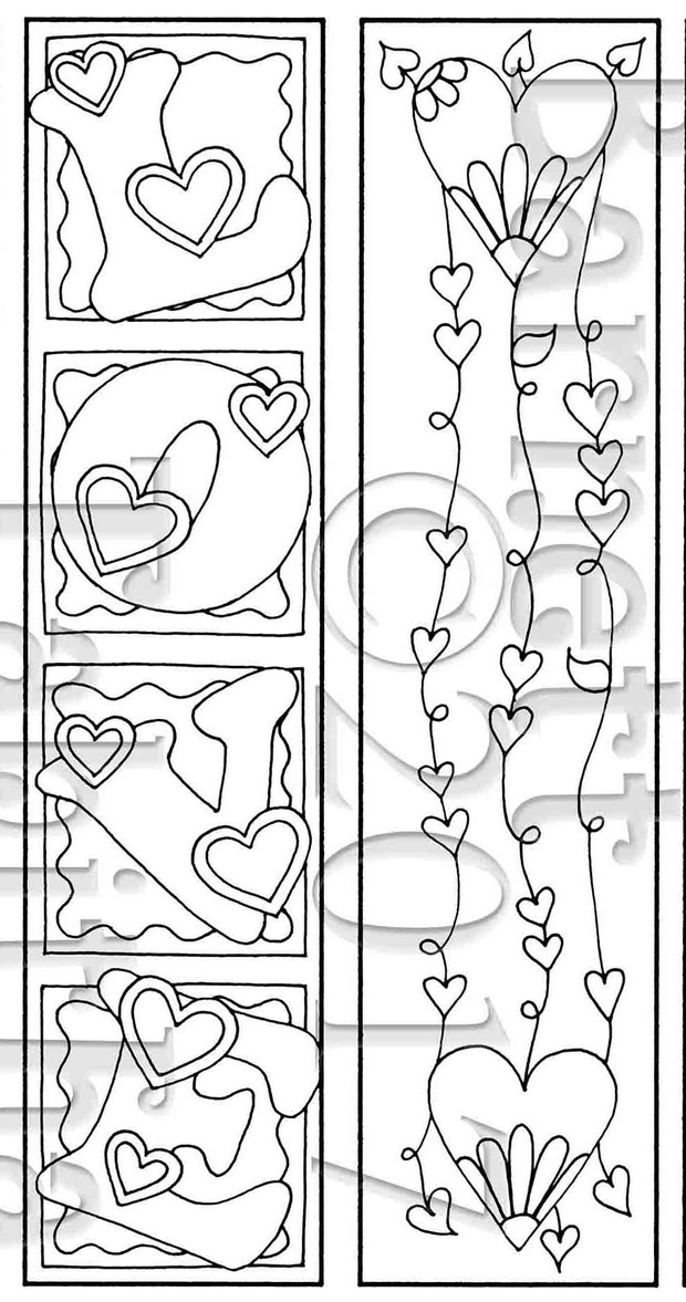 Printable Heart Bookmarks to color