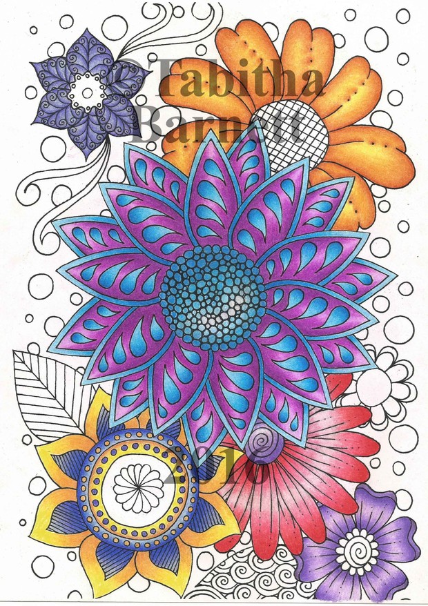 Fun With Flowers adult coloring page