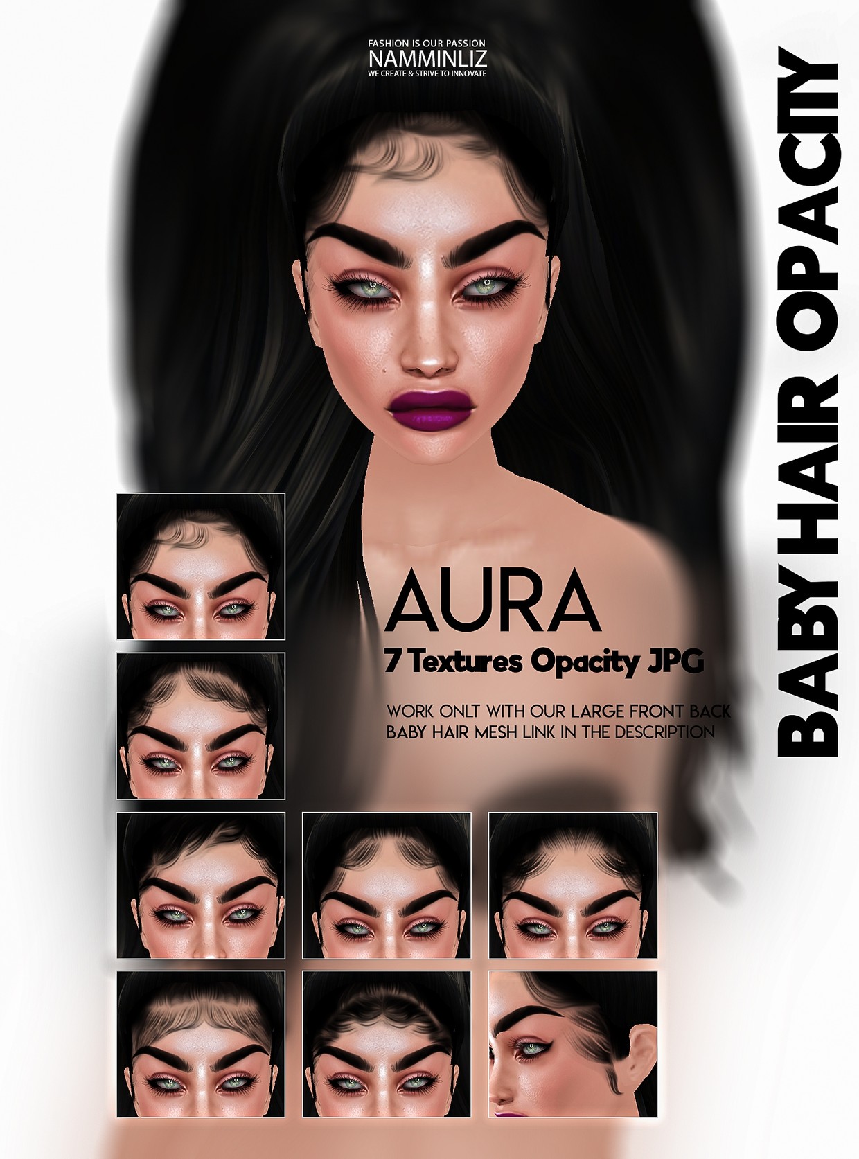 Aura- 7 Baby hair Textures Opacity JPG (work with our - NAMMINLIZ