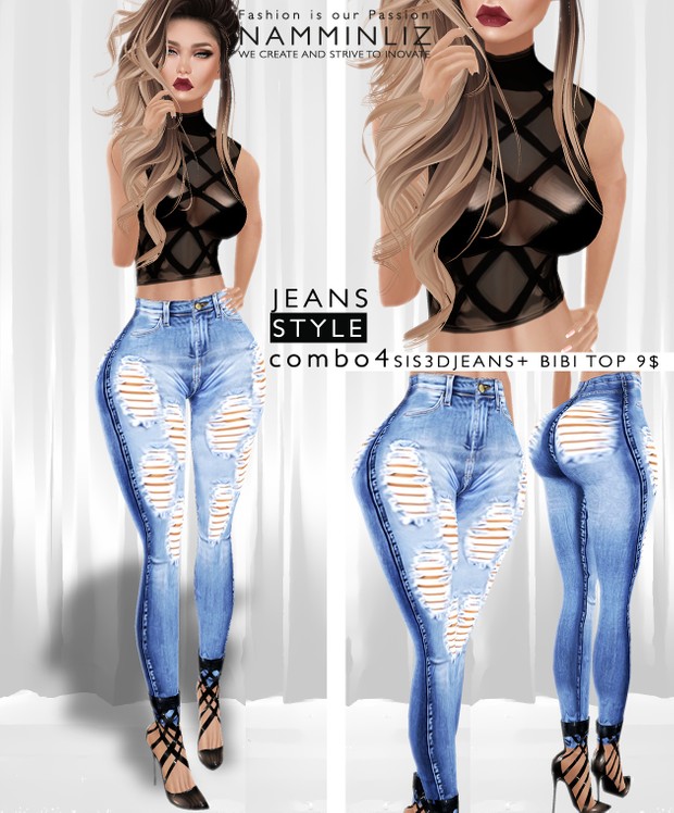 JEANS STYLE Combo4 •Sis3d Jeans + Bibi Top